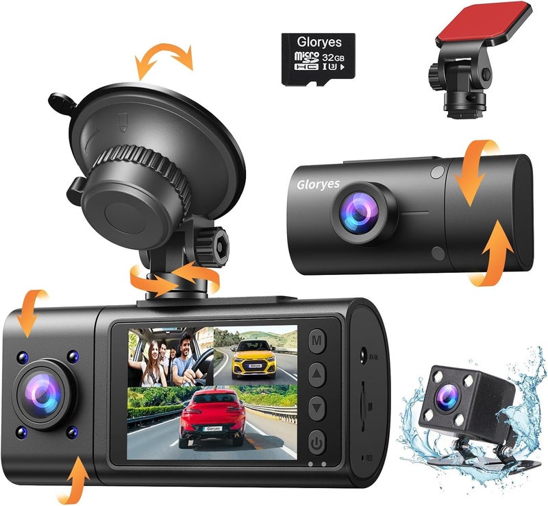 Gloryes 2025 Dash Cam, 3 Channel Dash Cam Front and Rear Inside, Interior Car Camera,2.5K/1440P Single Front Dash Camera,IR Night Vision, G-Sensor, Free 32G SD Card, Parking Monitor 1S Recording - Image 1